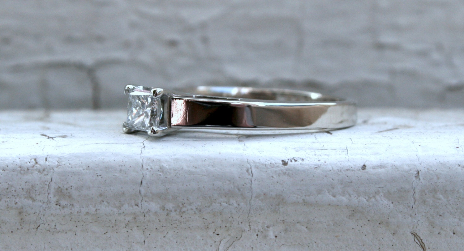Traditional Vintage Princess Cut Diamond Solitaire Engagement Ring by Magic Glo.